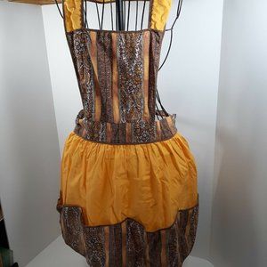 Vintage Bib Apron Pockets Tie Back Orange Fall Thanksgiving